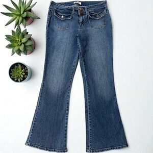 RSQ Denim Flare Jeans Size 30 Low Rise Pockets Dark Wash Blue‎ Womens